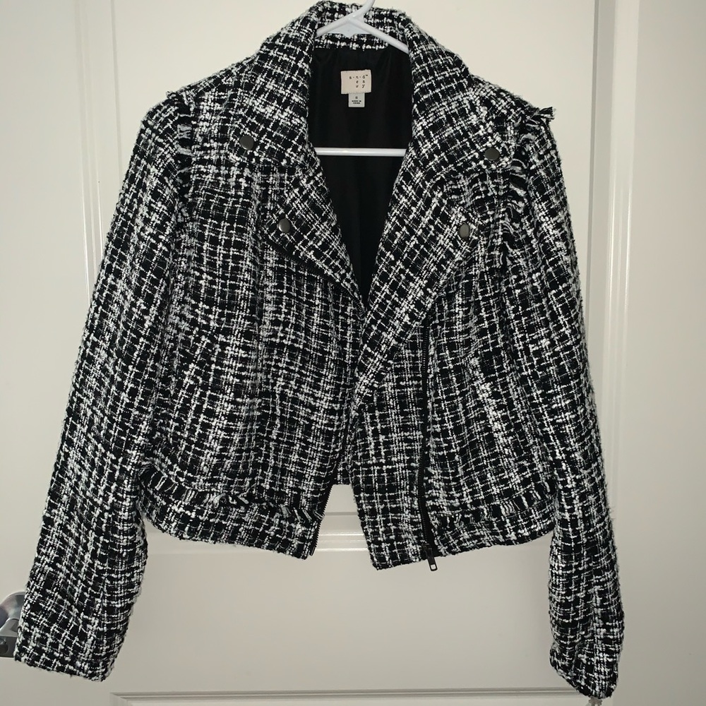 A New Day Black & White Tweed Moto Jacket Small